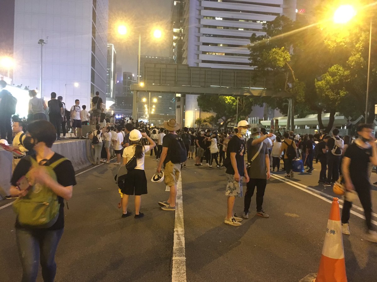 The majority of demonstrators remain on Connaught Road Central, with more joining after getting off work, and otherwise disrupted around the vicinity of Central   