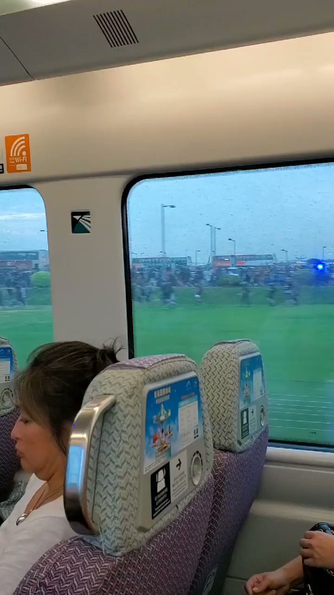 Thousands of protesters on foot leaving the Hong Kong airport