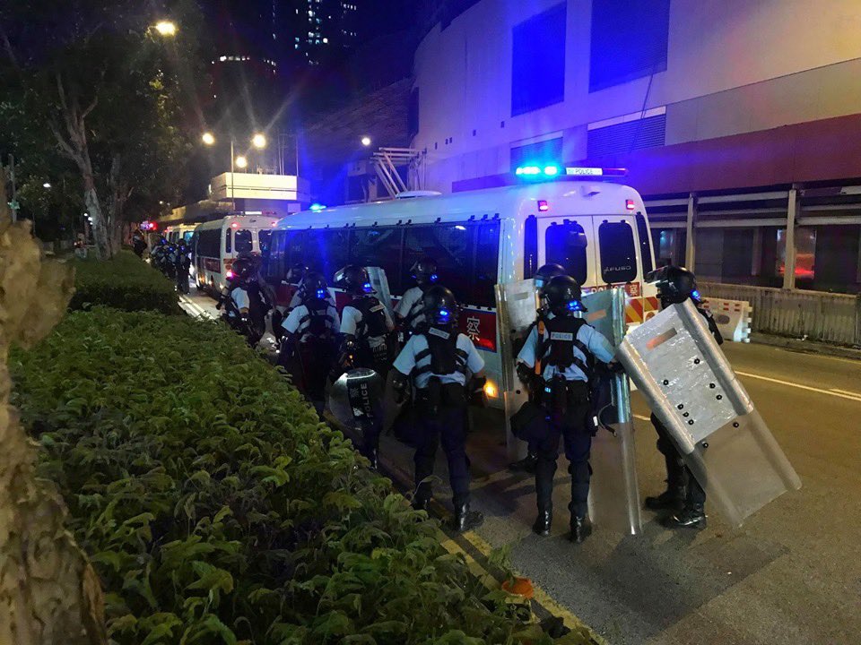 Police outside Yuen Long Railway Station