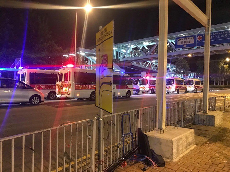 Police outside Yuen Long Railway Station