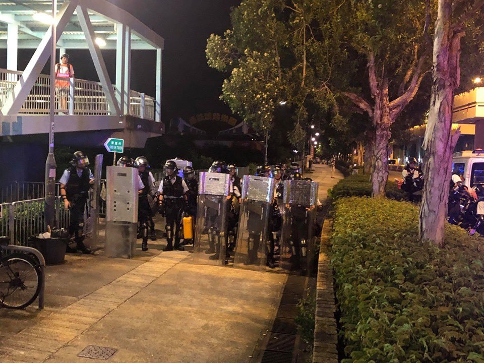 Police outside Yuen Long Railway Station