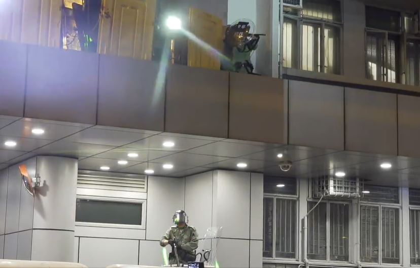 Police firing bullet after bullet in Prince Edward, where a large crowd have gathered to demand the CCTV footage of the violent arrest in MTR station on 8.31. Some protesters are hiding behind the bus