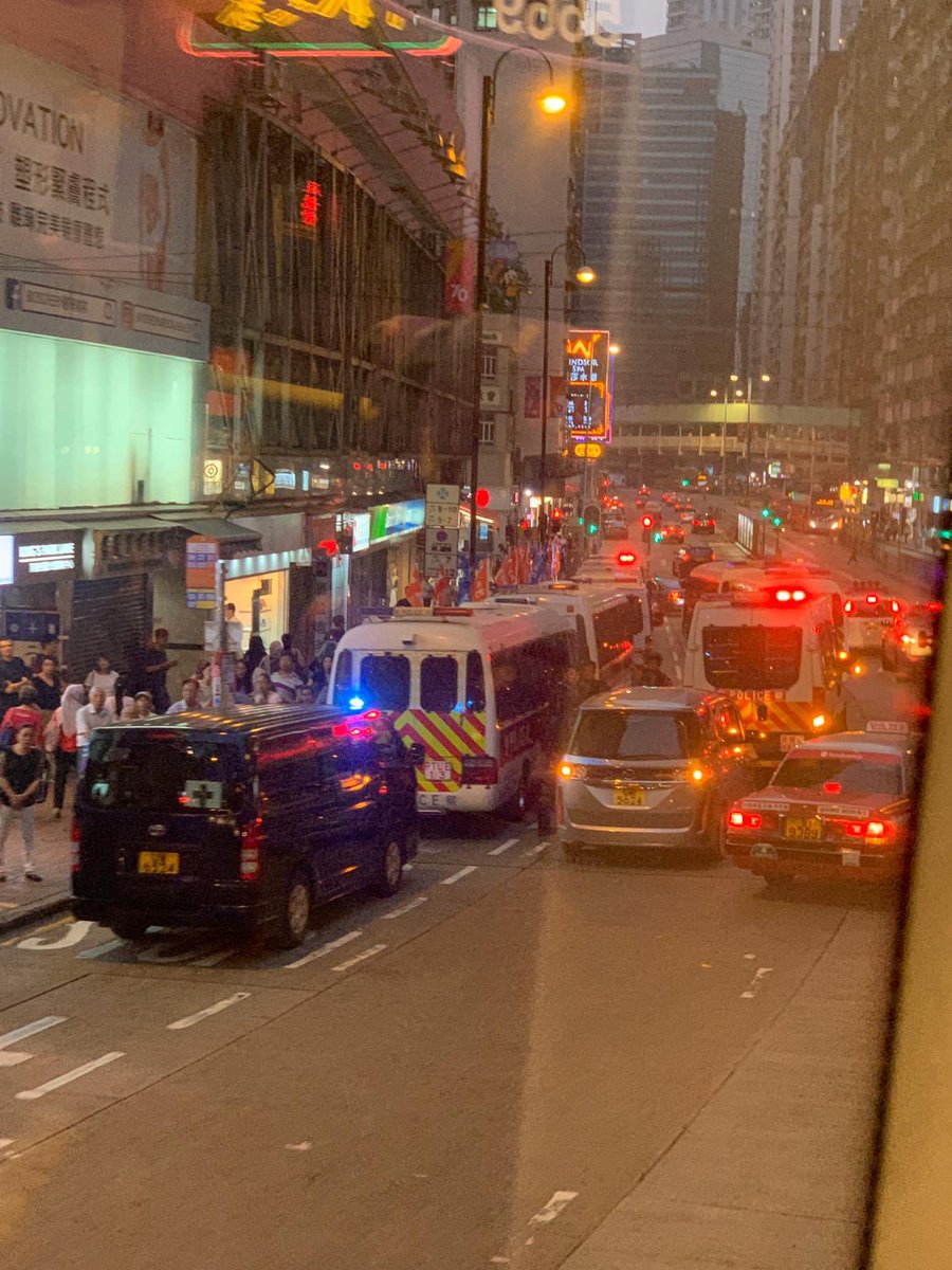 Eyewitness account of a large number of police vehicles in Fortress Hill as clashes are happening in Wanchai, a few stations away. #hongkongprotests 