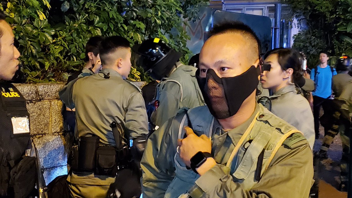 Anger in Tsim Sha Tsui as police conduct stop and search actions outside their station. Protesters chanted Hong Kong people resist. 