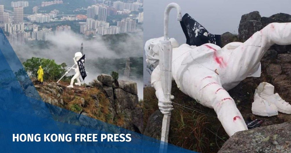 Hong Kong's Lady Liberty statue vandalised after being installed atop Lion Rock 