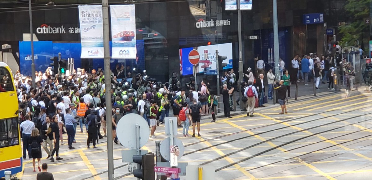#HKprotesters blocking Pedder and Queen's Road Central