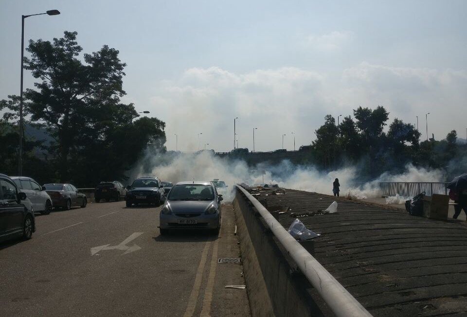 Tear gas was fired by police in Tai Shui Hang, near Ma On Shan, shortly after 2:30pm. 